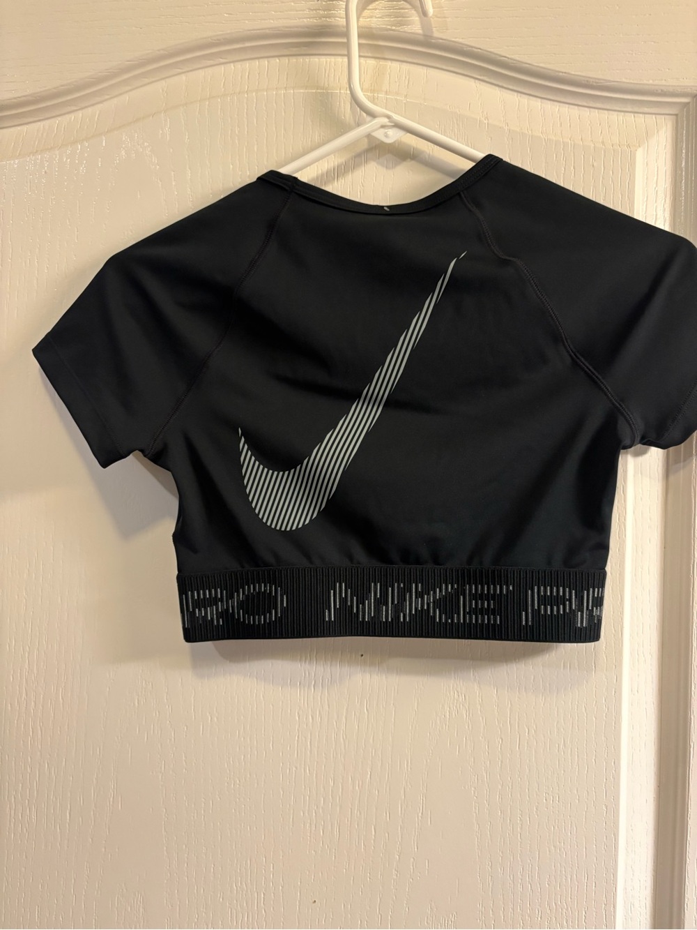 Nike Black Pro Crop Top with Elastic Logo Hem - Picture 2 of 11